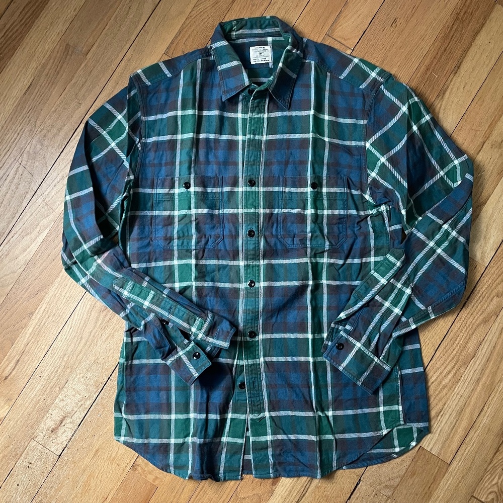 J. Crew Men’s Sz M Green Plaid Flannel Shirt